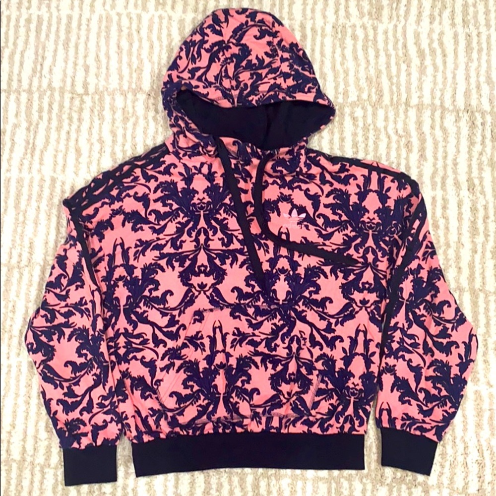 Adidas pink hoodie with print flower pattern
